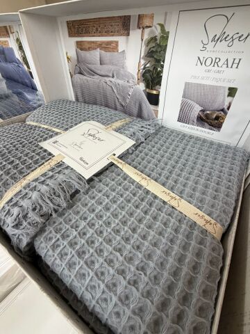Şaheser Norah Battal Boy Waffle %100 Pamuk Pike Seti Gri