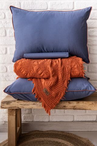 Battal Boy Jakarlı Müslin Yatak Örtüsü Seti Pumila Kiremit