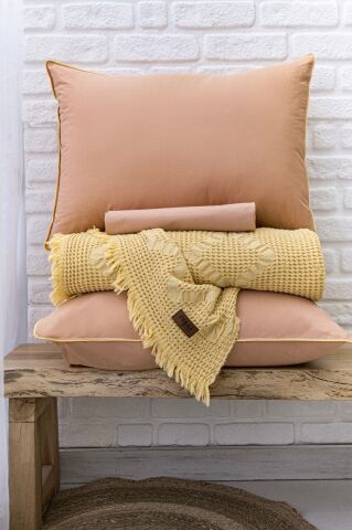 Battal Boy Jakarlı Müslin Yatak Örtüsü Seti Pumila Hardal