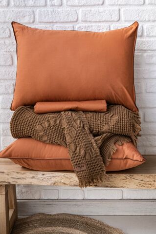 Battal Boy Jakarlı Müslin Yatak Örtüsü Seti Pumila Kahve