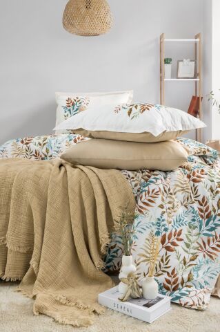 Özel Seri Jakarlı Pikeli Nevresim Takımı Linum Bej