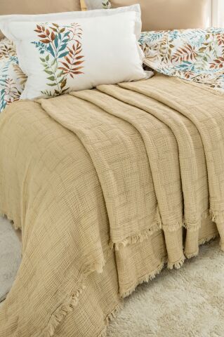 Özel Seri Jakarlı Pikeli Nevresim Takımı Linum Bej