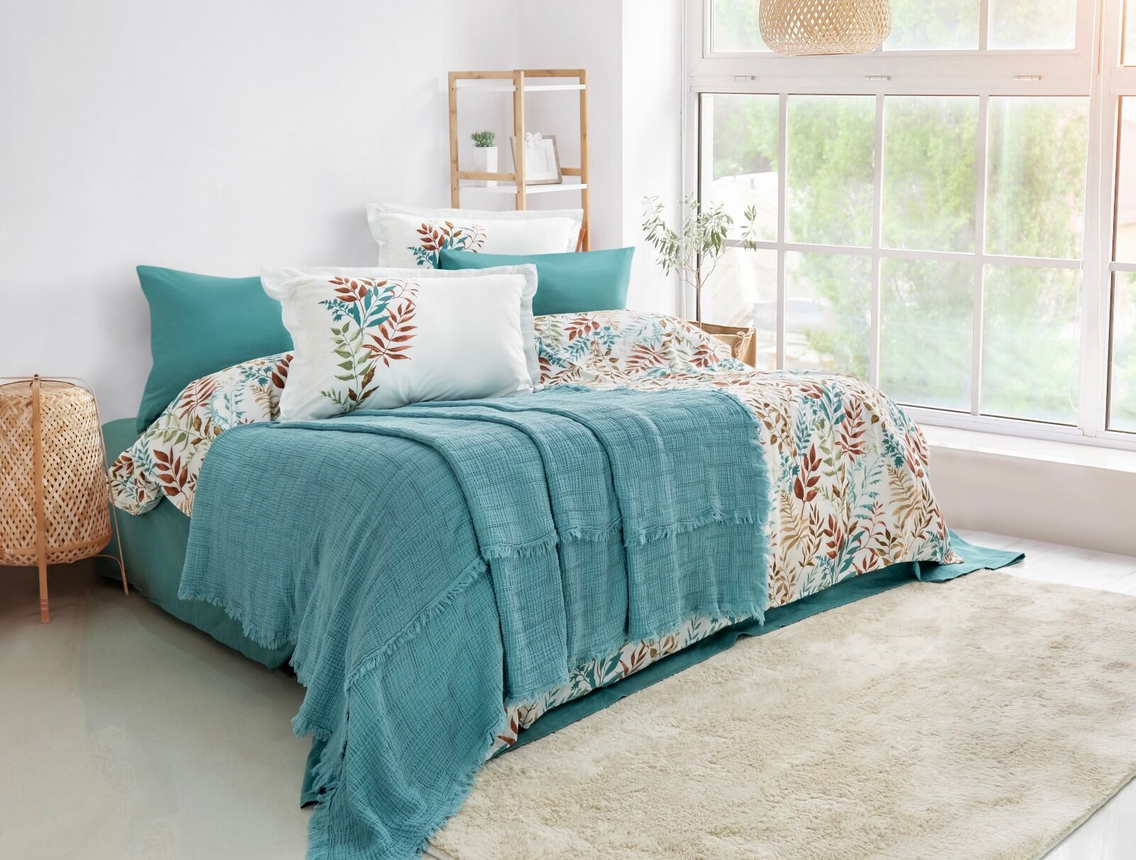 Özel Seri Jakarlı Pikeli Nevresim Takımı Linum Turkuaz