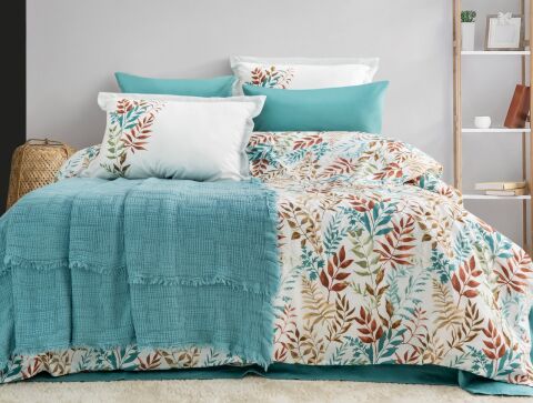 Özel Seri Jakarlı Pikeli Nevresim Takımı Linum Turkuaz