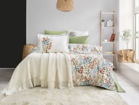 Özel Seri Jakarlı Pikeli Nevresim Takımı Linum Ekru