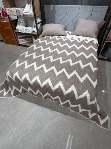 Şaheser Loren Battal Boy Jakarlı 6 kat Müslin Organik Yatak Örtüsü Kahve