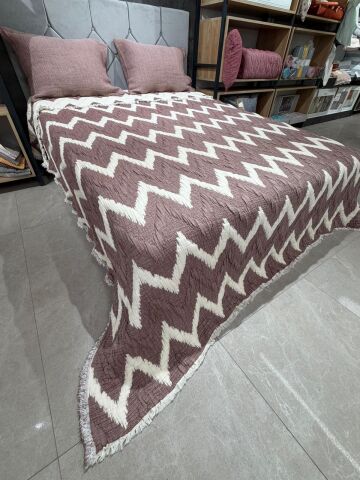 Şaheser Loren Battal Boy Jakarlı 6 kat Müslin Organik Yatak Örtüsü Mürdüm