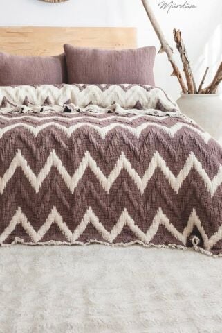 Şaheser Loren Battal Boy Jakarlı 6 kat Müslin Organik Yatak Örtüsü Mürdüm