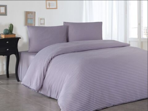 Çizgili Pamuk Saten Nevresim Takımı Çift Kişilik Gri