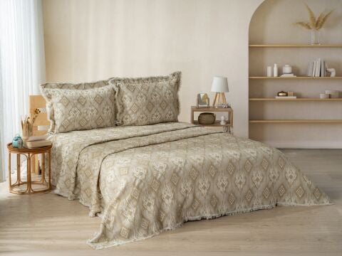 Battal Boy Jakarlı Müslin Yatak Örtüsü Seti Quell Hardal