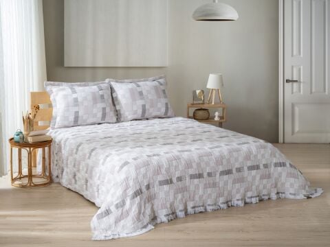 Battal Boy Jakarlı Müslin Yatak Örtüsü Seti Capella Bej