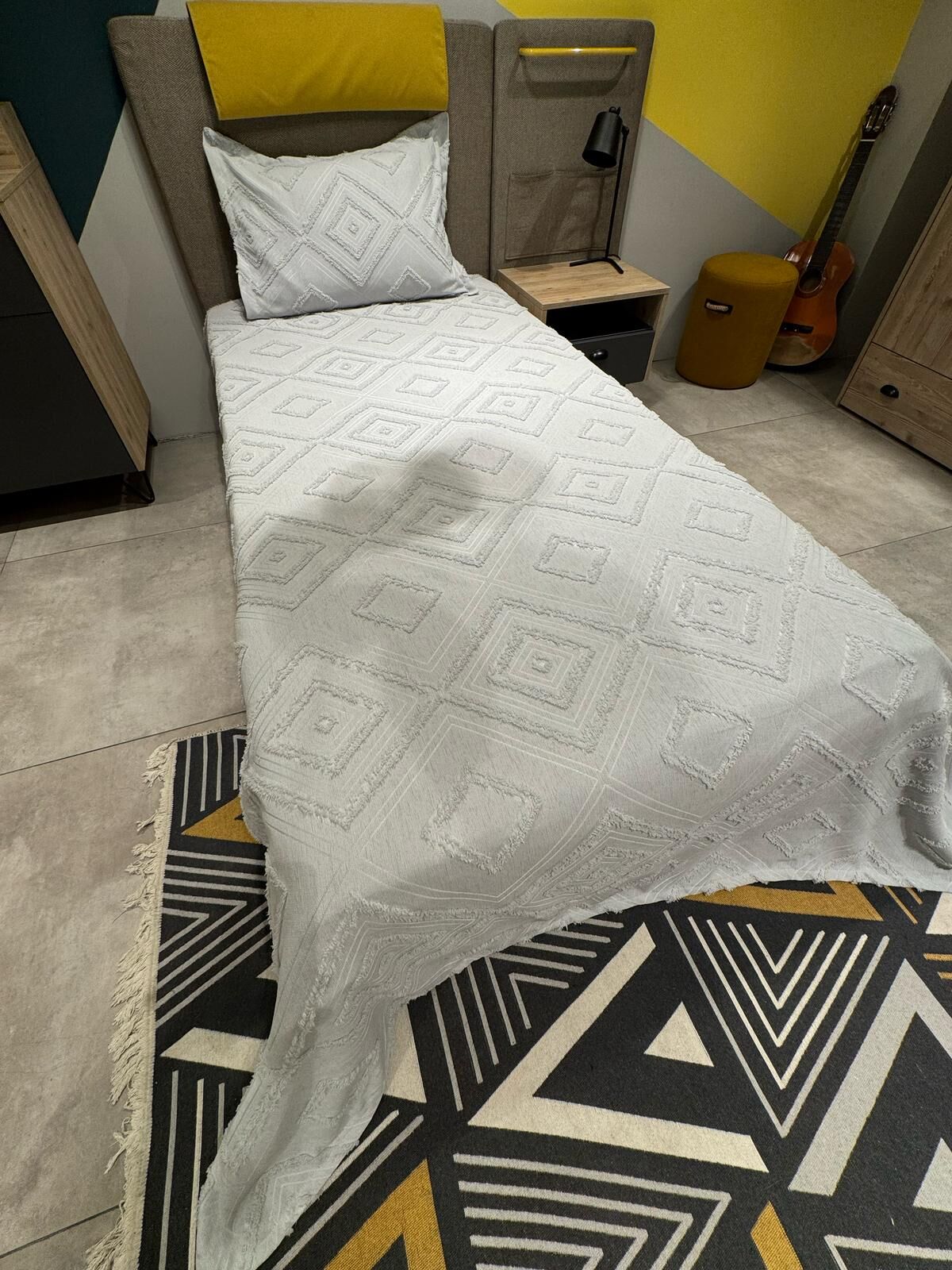 Violacasa Estiva Puffy Tek Kişilik Yatak Örtüsü Dailing Gri