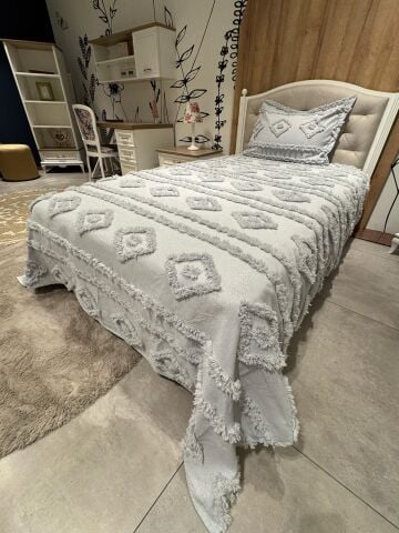 Violacasa Estiva Puffy Tek Kişilik Yatak Örtüsü Saray Gri