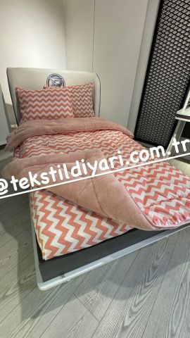 Tek Kişilik Welsoft Pufidik Uyku Seti Pudra Zikzak