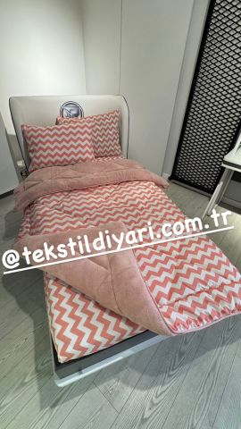Tek Kişilik Welsoft Pufidik Uyku Seti Pudra Zikzak