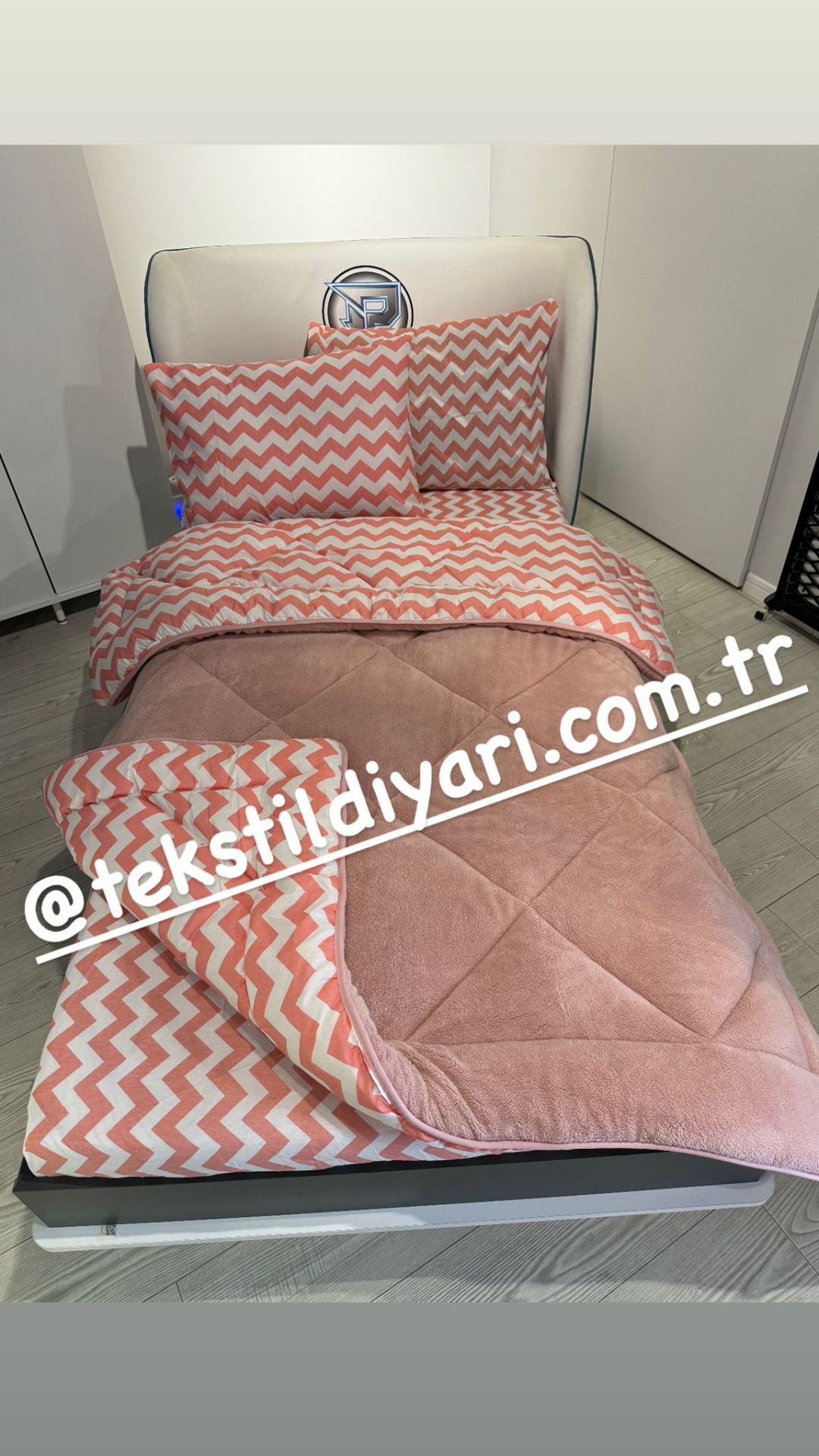 Tek Kişilik Welsoft Pufidik Uyku Seti Pudra Zikzak