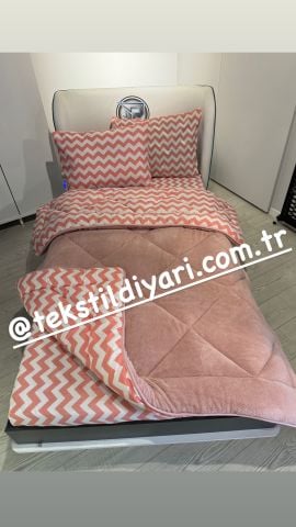 Tek Kişilik Welsoft Pufidik Uyku Seti Pudra Zikzak