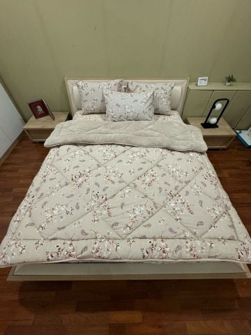 Çift Kişilik Welsoft Pufidik Uyku Seti Bej Etnik (Lastikli Çarşaflı)