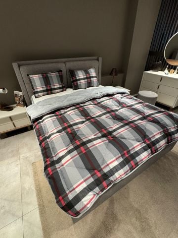 Tekstil Diyarı Çift Kişilik Welsoft Yorgan Yastıklı Ekose