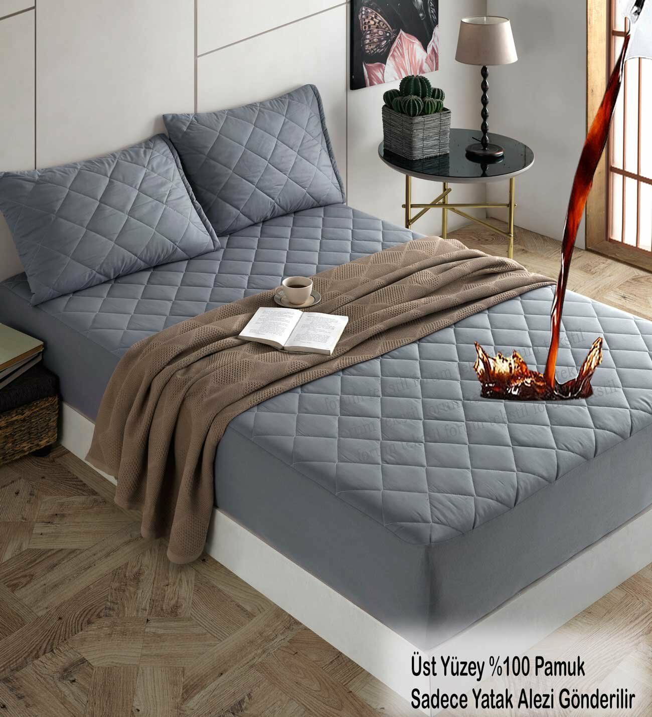 FİTTED SIVI GEÇİRMEZ YATAK KORUYUCU ALEZ RENK GRİ (Yastık Alezi Dahil)