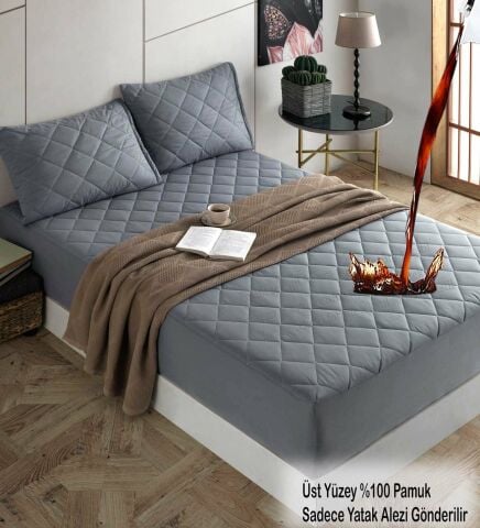 FİTTED SIVI GEÇİRMEZ YATAK KORUYUCU ALEZ RENK GRİ (Yastık Alezi Dahil) 100x200cm