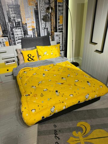 Tekstil Diyarı Tek Kişilik Çift Taraflı Welsoft Yorgan Uzay Sarı