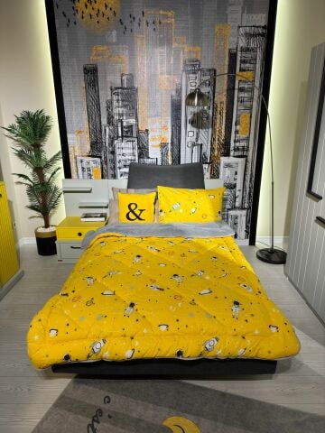 Tekstil Diyarı Tek Kişilik Çift Taraflı Welsoft Yorgan Uzay Sarı