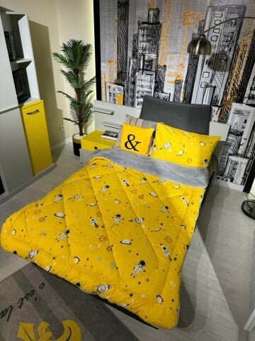 Tekstil Diyarı Tek Kişilik Çift Taraflı Welsoft Yorgan Uzay Sarı