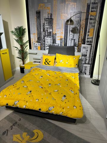 Tekstil Diyarı Tek Kişilik Çift Taraflı Welsoft Yorgan Uzay Sarı