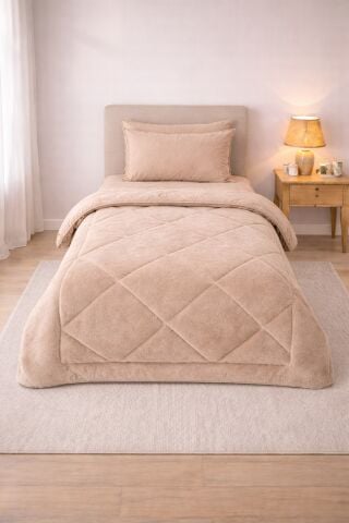 Exclusive Welsoft Tek Kişilik Uyku Seti Lastikli Çarşaflı Bej