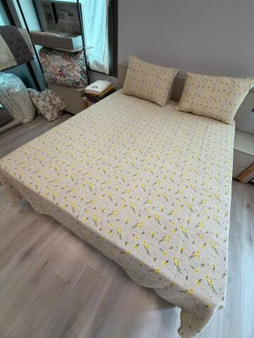 Sonia %100 Pamuk Battal Boy Pike Seti Flowes Sarı