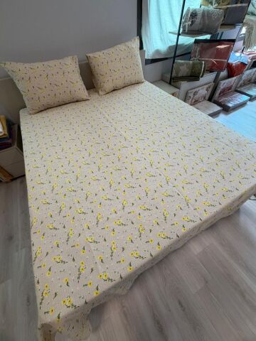 Sonia %100 Pamuk Battal Boy Pike Seti Flowes Sarı