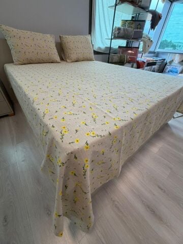 Sonia %100 Pamuk Battal Boy Pike Seti Flowes Sarı