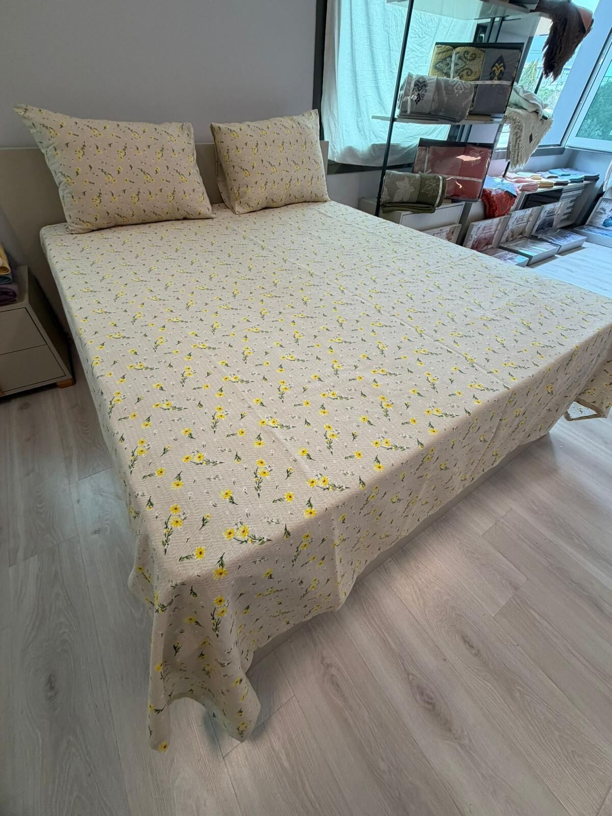 Sonia %100 Pamuk Battal Boy Pike Seti Flowes Sarı