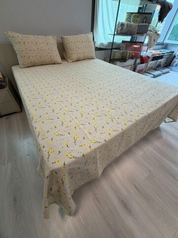 Sonia %100 Pamuk Battal Boy Pike Seti Flowes Sarı