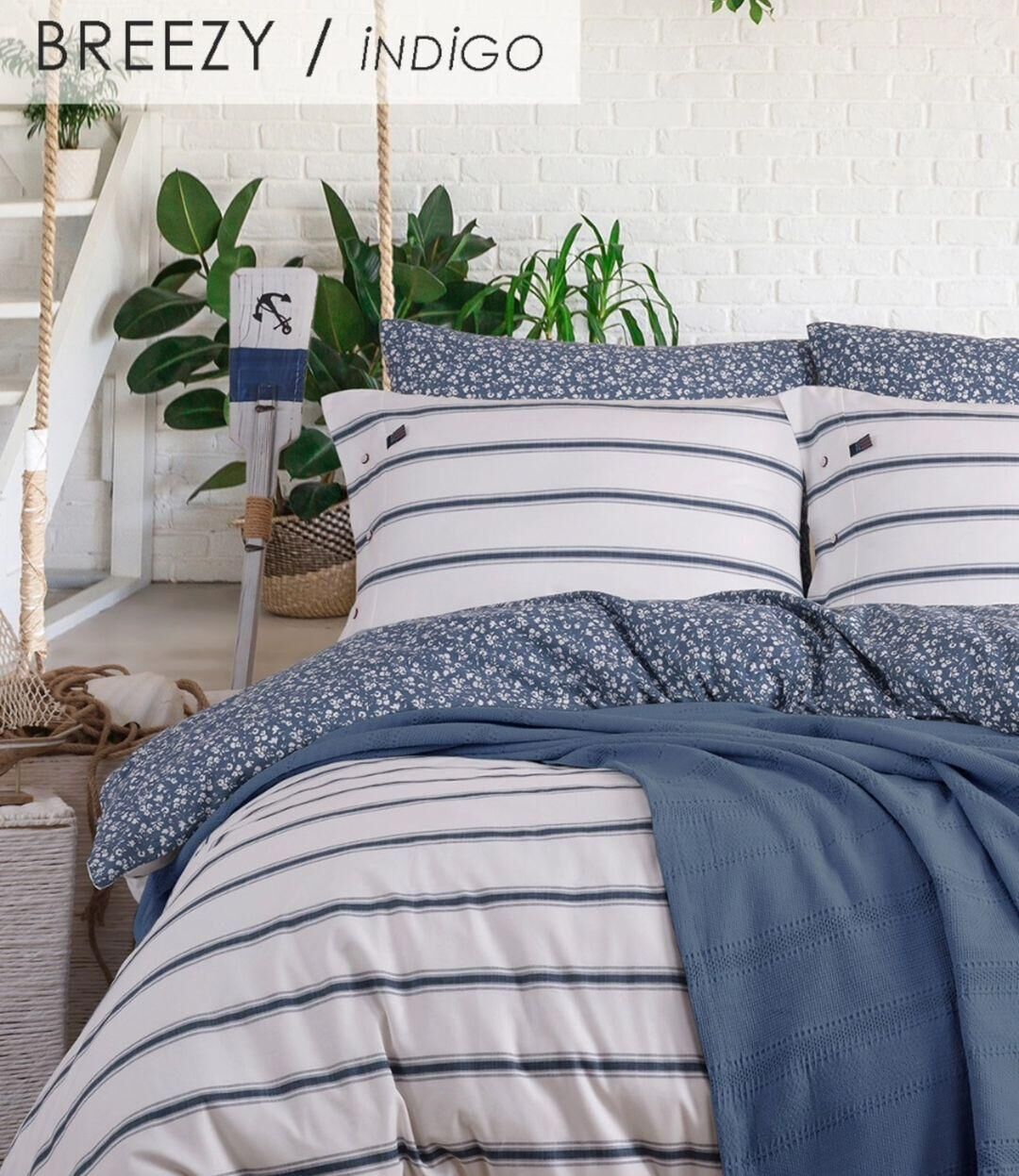 İyi Geceler İstanbul Blue Marine Çift Kişilik Nevresimli Pike Takımı Breezy İndigo