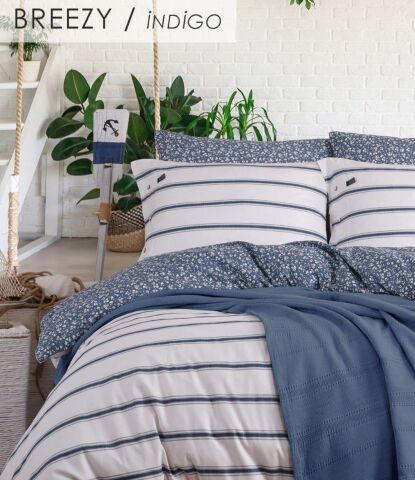 İyi Geceler İstanbul Blue Marine Çift Kişilik Nevresimli Pike Takımı Breezy İndigo