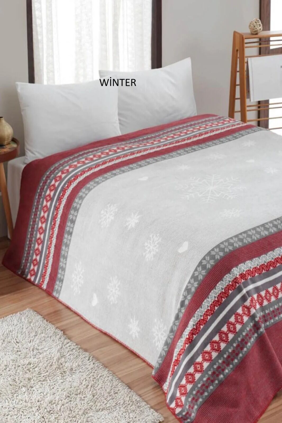 Dinarsu Çift Taraflı Pamuk Battaniye Çift Kişilik Winter