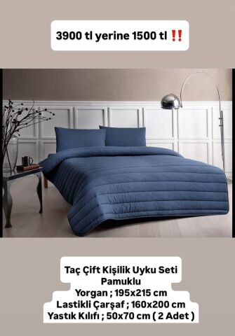 Taç Jersey Lastikli Çarşaflı Yorgan Seti Natura İndigo