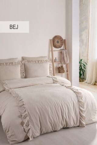 İyi Geceler İstanbul Romantica Çift Kişilik Brodeli Nevresim Takımı Bej