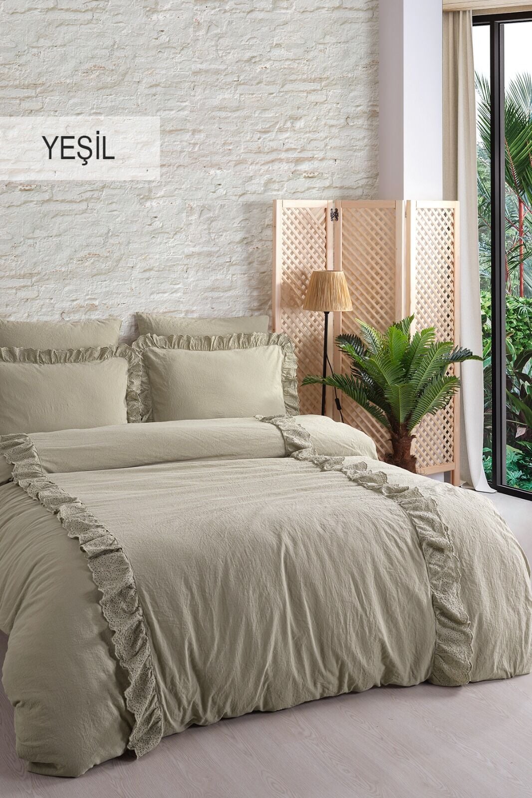 İyi Geceler İstanbul Romantica Çift Kişilik Brodeli Nevresim Takımı Yeşil