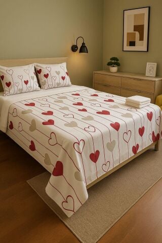 Marka Outlet Nevresim Takımı  ( Lastikli Çarşaf) Çift Kişilik Lovers