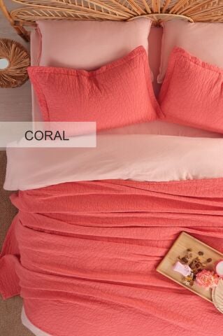 İyi Geceler İstanbul Zen Stone Çift Kişilik Yatak Örtüsü Seti Coral