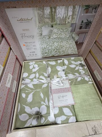 İyi Geceler İstanbul  %100 Pamuk Nevresim Takımı Çift Kişilik Flowery Yeşil