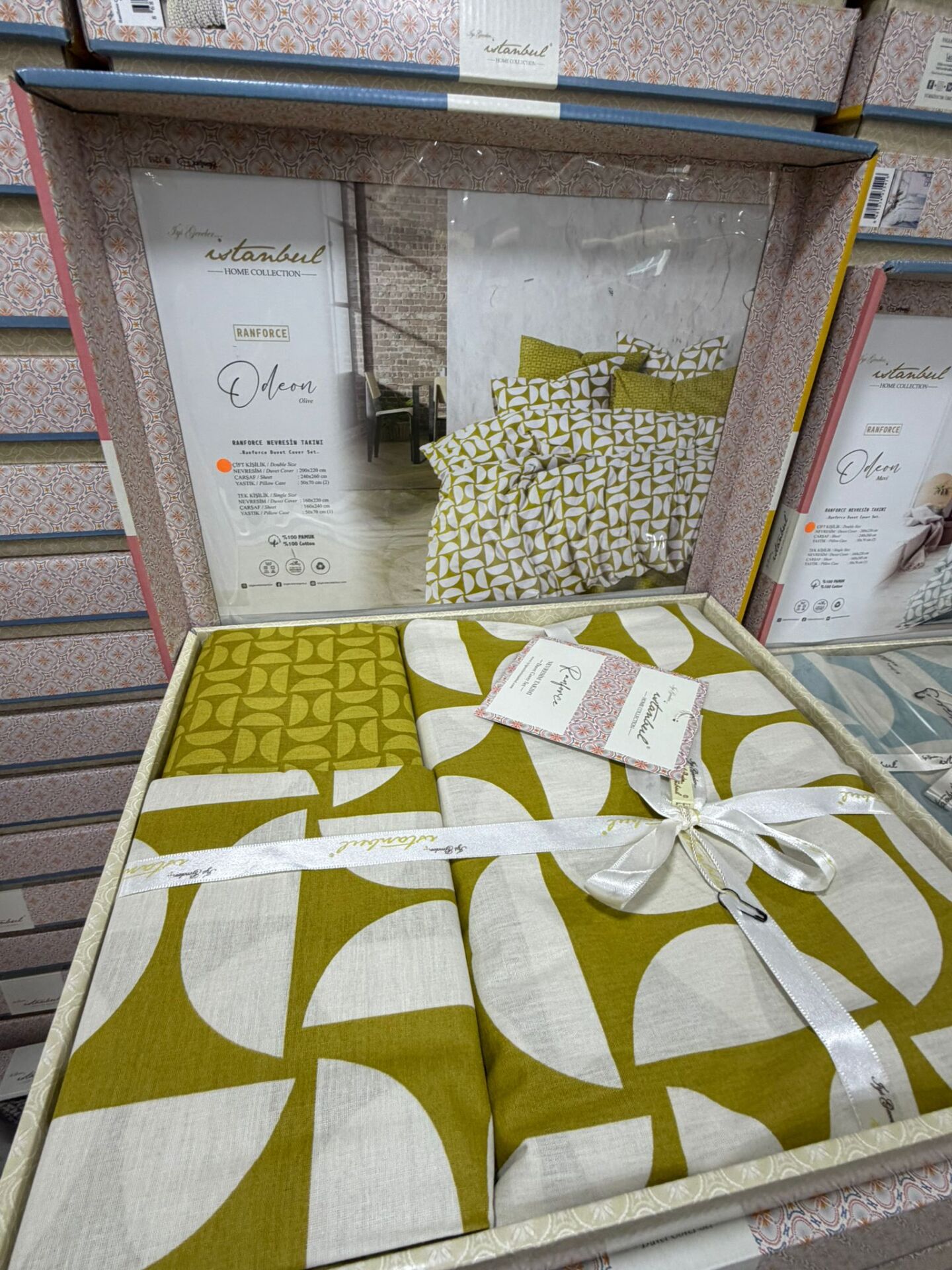 İyi Geceler İstanbul  %100 Pamuk Nevresim Takımı Çift Kişilik Oleon Zeytin