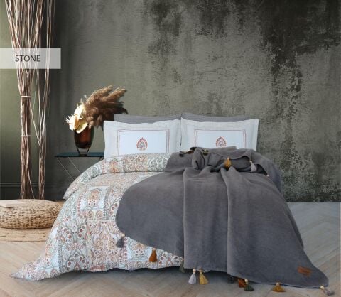 İyi Geceler İstanbul Home Püsküllü Battaniyeli Nevresim Takımı Stone